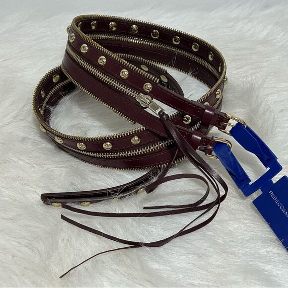 NWOT Rebecca‎ Minkoff Burgundy Burgundy Gold Studded Leather 2 Way Belt -- L main image 12